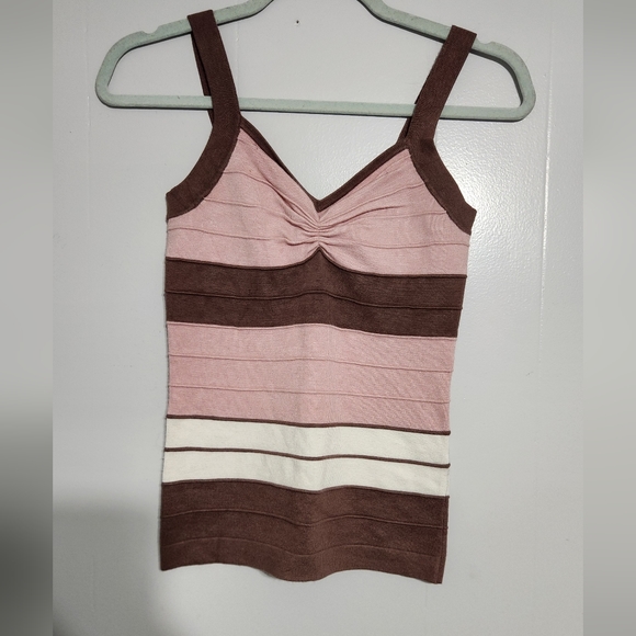 Tops - Pink, Brown, and White Colorblock Knit Sweater Tank - Valentine's Day Striped